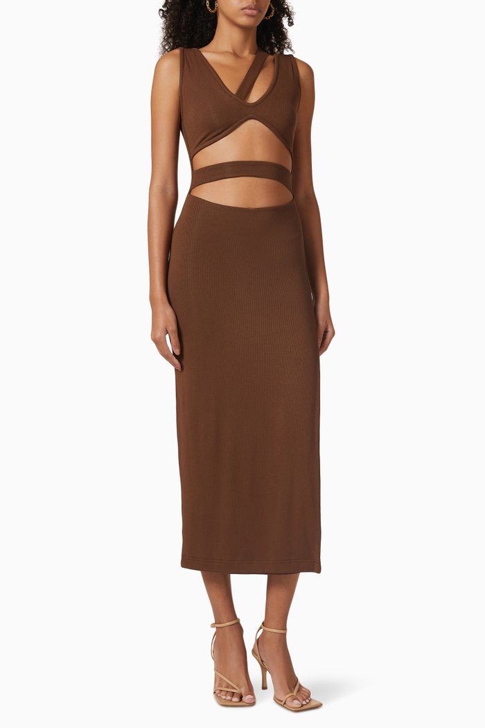 

Cut-out Midi Dress in Stretch-viscose, Brown