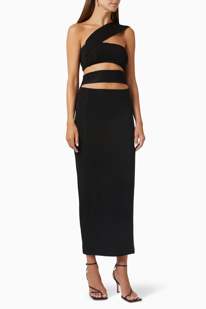 Bandage Neck Midi Dress in Stretch-viscose, Black