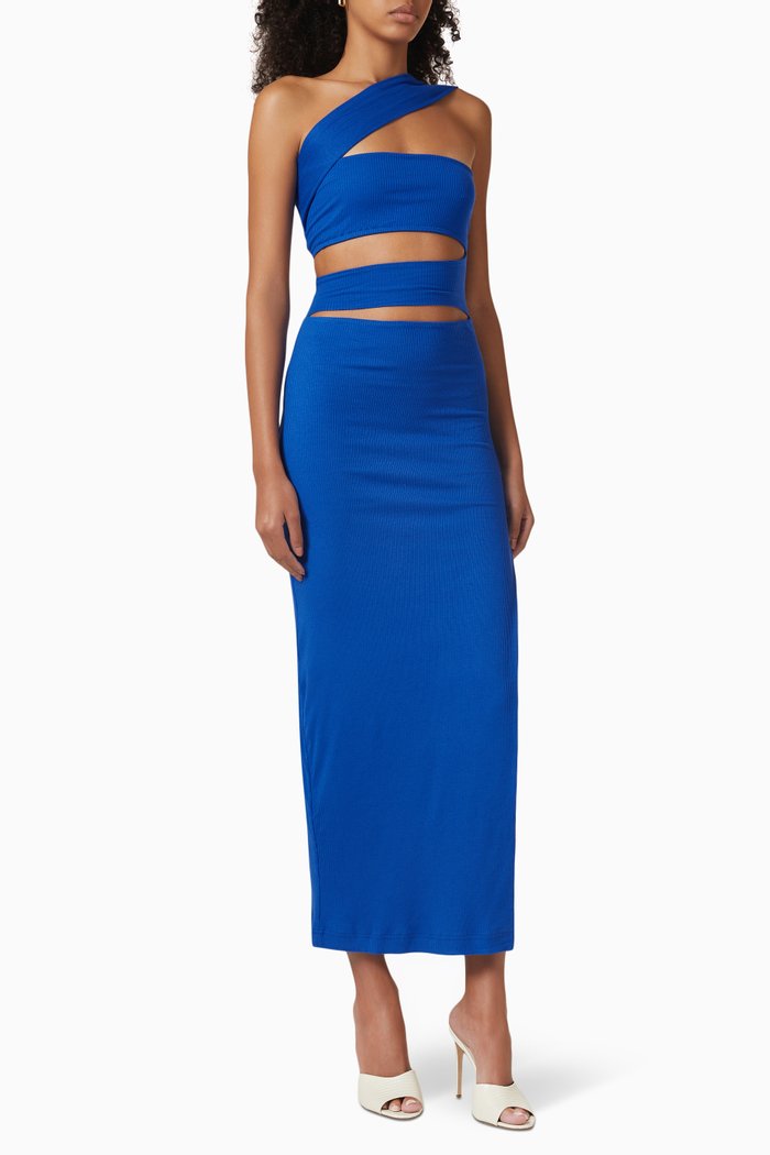 Bandage Neck Midi Dress in Stretch-viscose, Blue