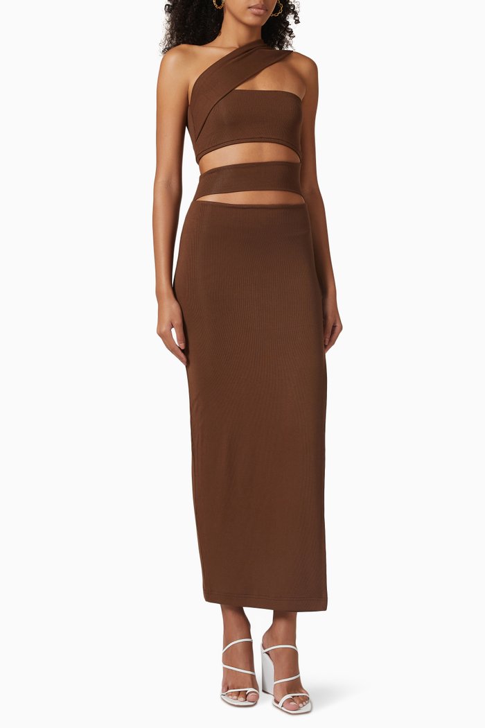 Bandage Neck Midi Dress in Stretch-viscose, Brown