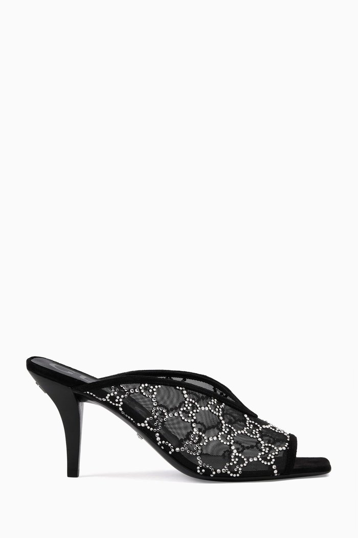 

GG Crystals Mule Sandals in Mesh, Black