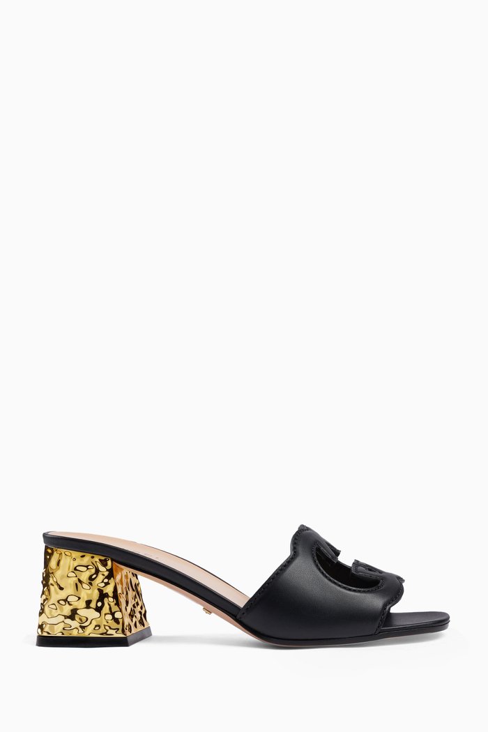 

Interlocking G cut-out Mule Sandals in Leather, Black