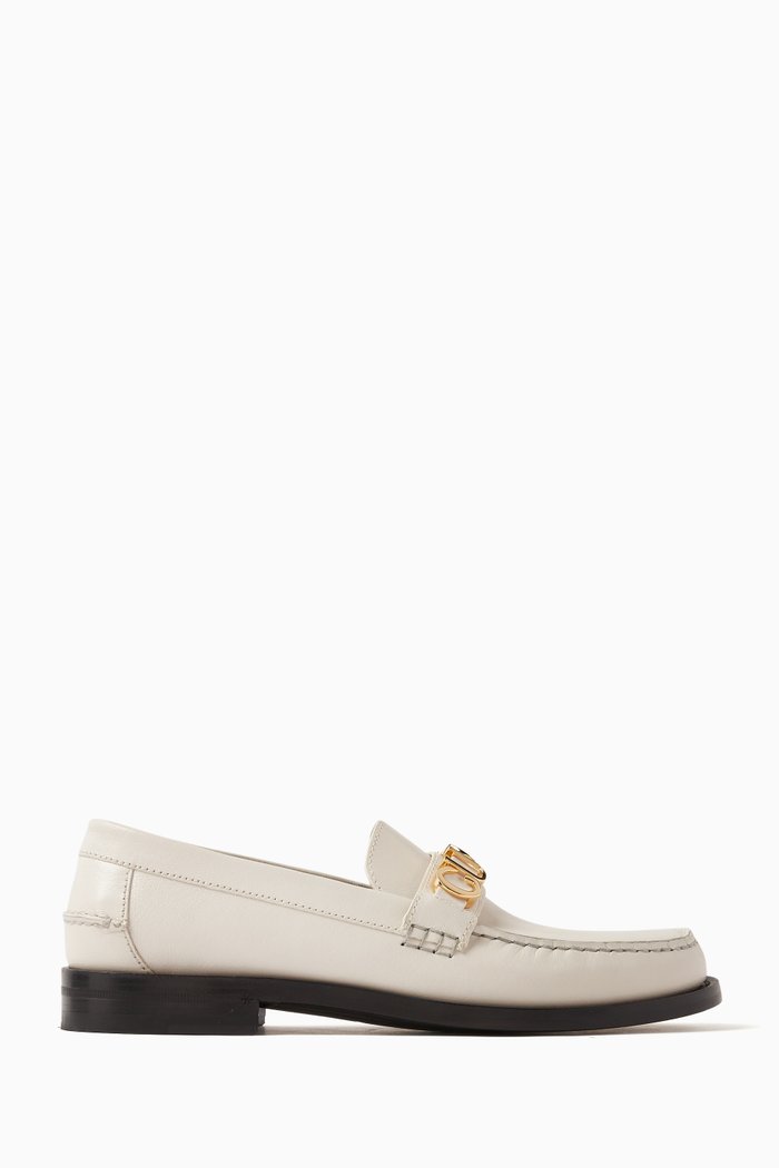 

Cara Round-toe Logo Loafers in Leather, White