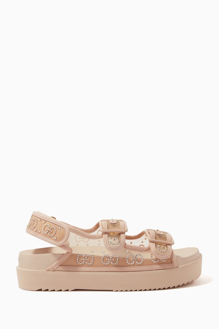 

Isla GG Logo-embellished Sandals in Mesh & Rubber, Pink