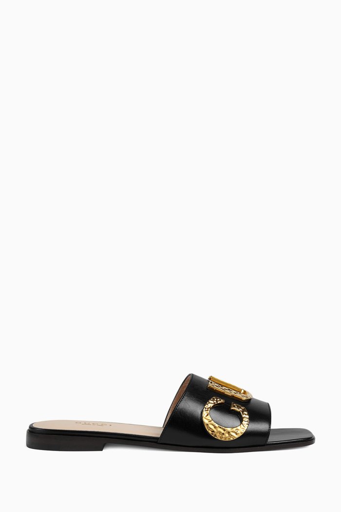 

Cara Logo Sandals in Smooth Leather, Black