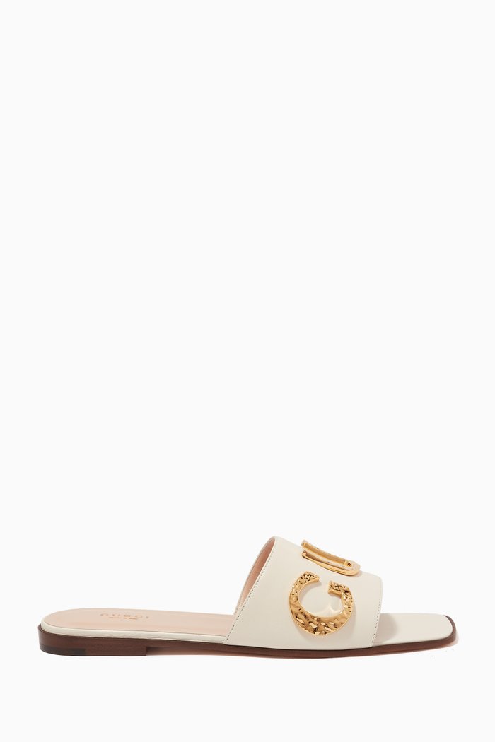 Cara Logo Sandals in Smooth Leather, White