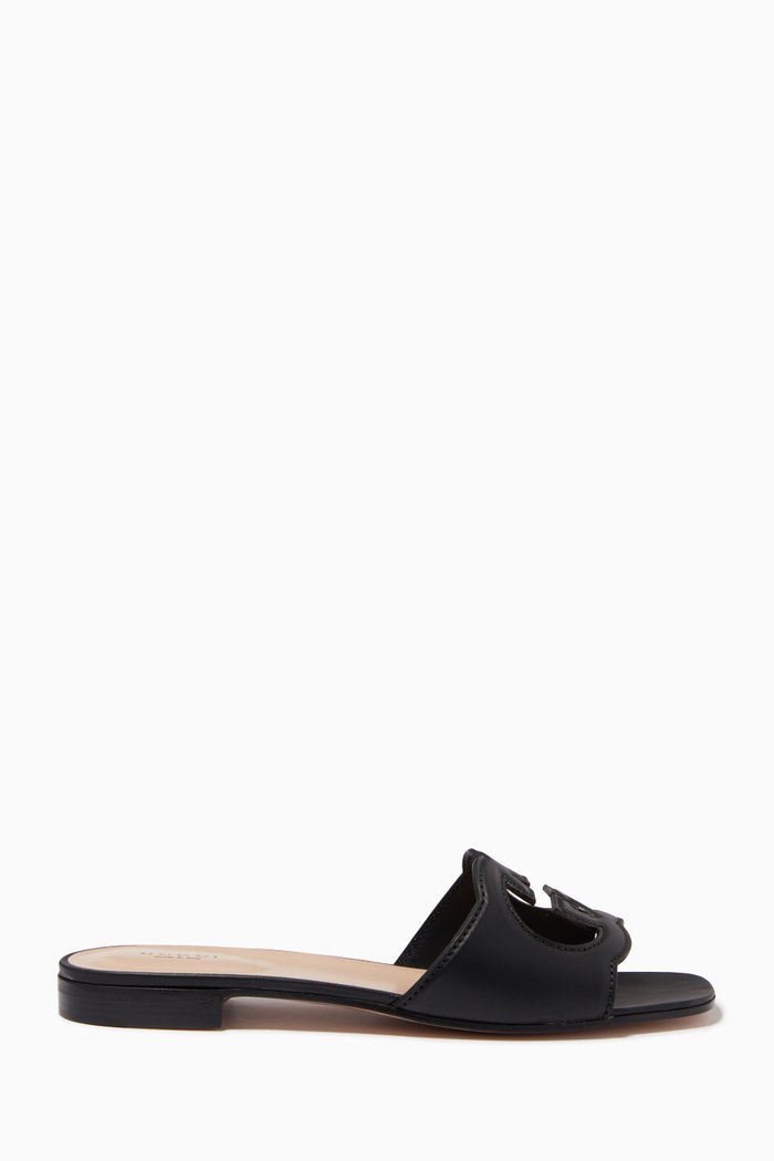 

GG Cut-out Flat Slides in Leather, Black