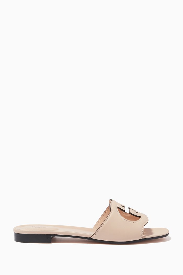 

Interlocking G Cut-out Slide Sandals in Leather, Pink