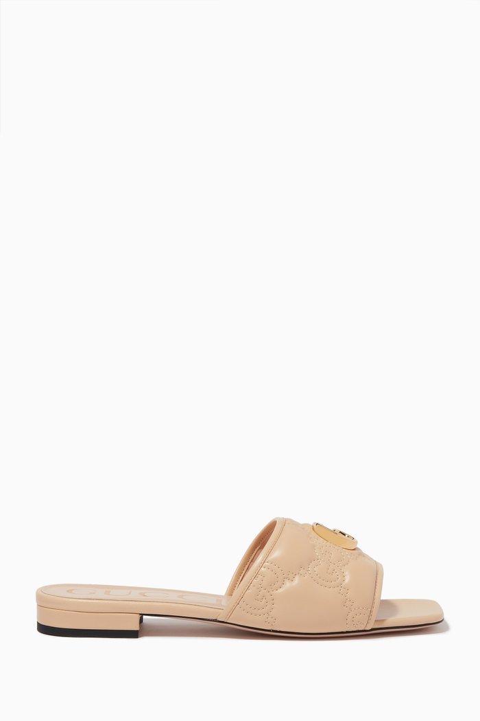Jolie Slide Sandals in Quilted Nappa Leather, Neutral
