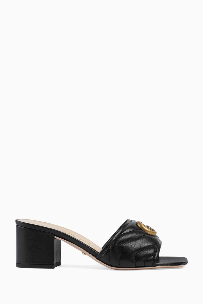 

Double G Slide Sandals in Chevron Matelassé Leather, Black