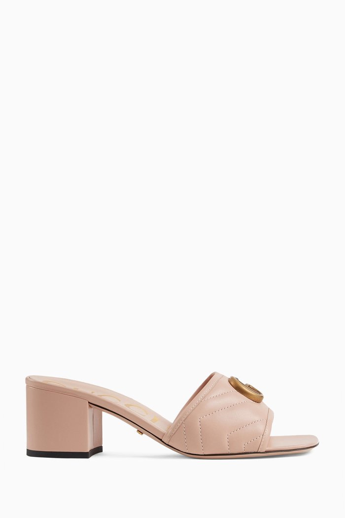 Double G Slide Sandals in Chevron Matelassé Leather, Pink