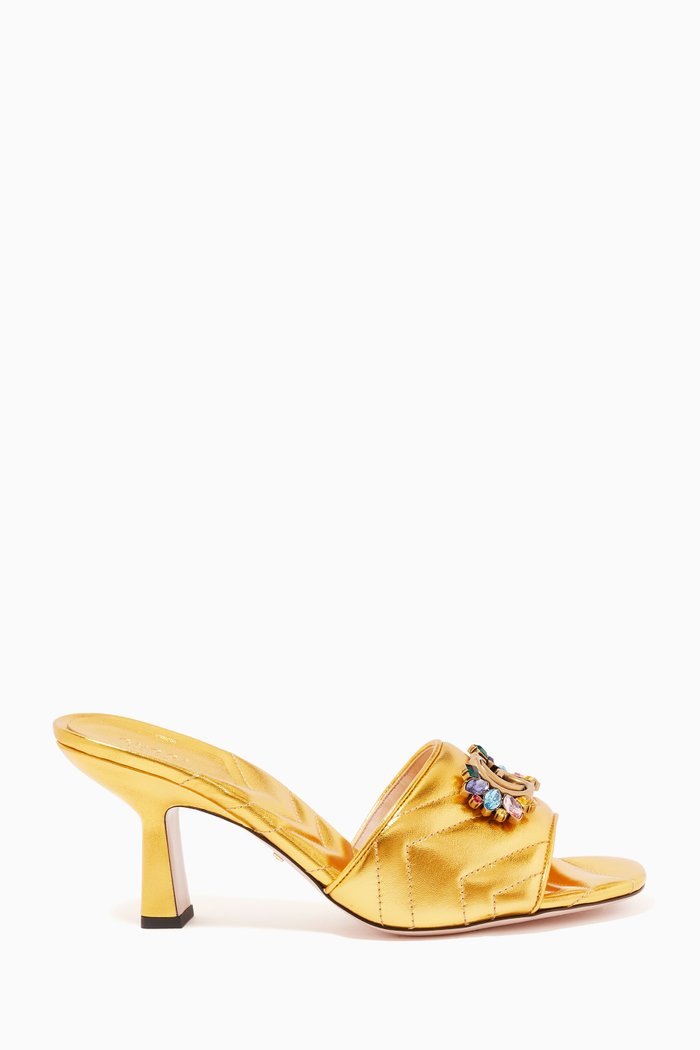 

GG Marmont 75 Embellished Mules in Laminated Nappa, Gold