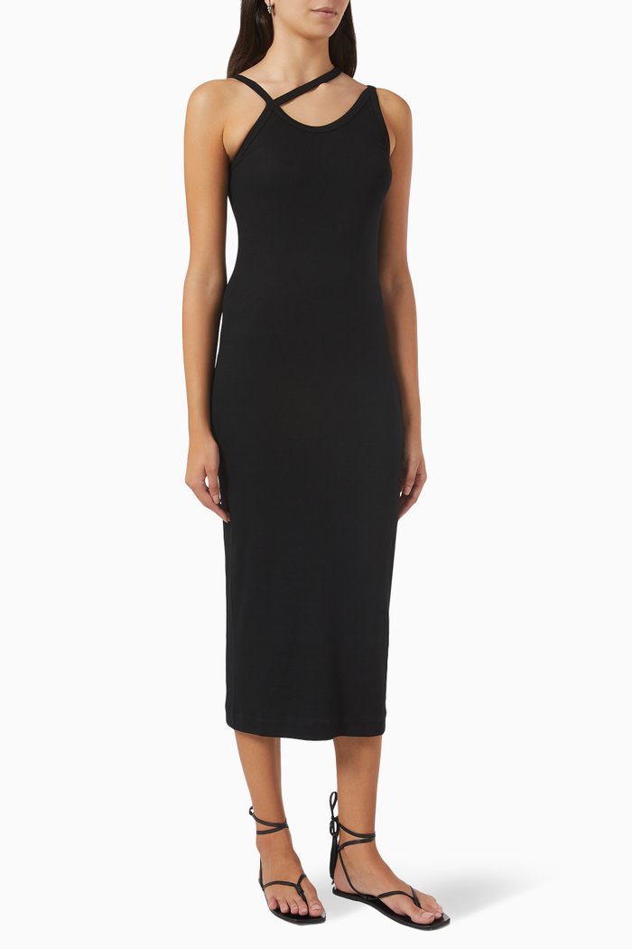 Aletris Wave Strap Dress in Organic Cotton, Black