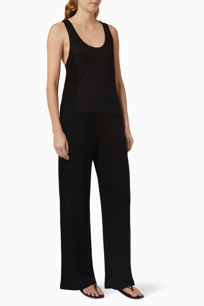 

Racerback Tank Top & Pants Set in Waffle Knit, Black