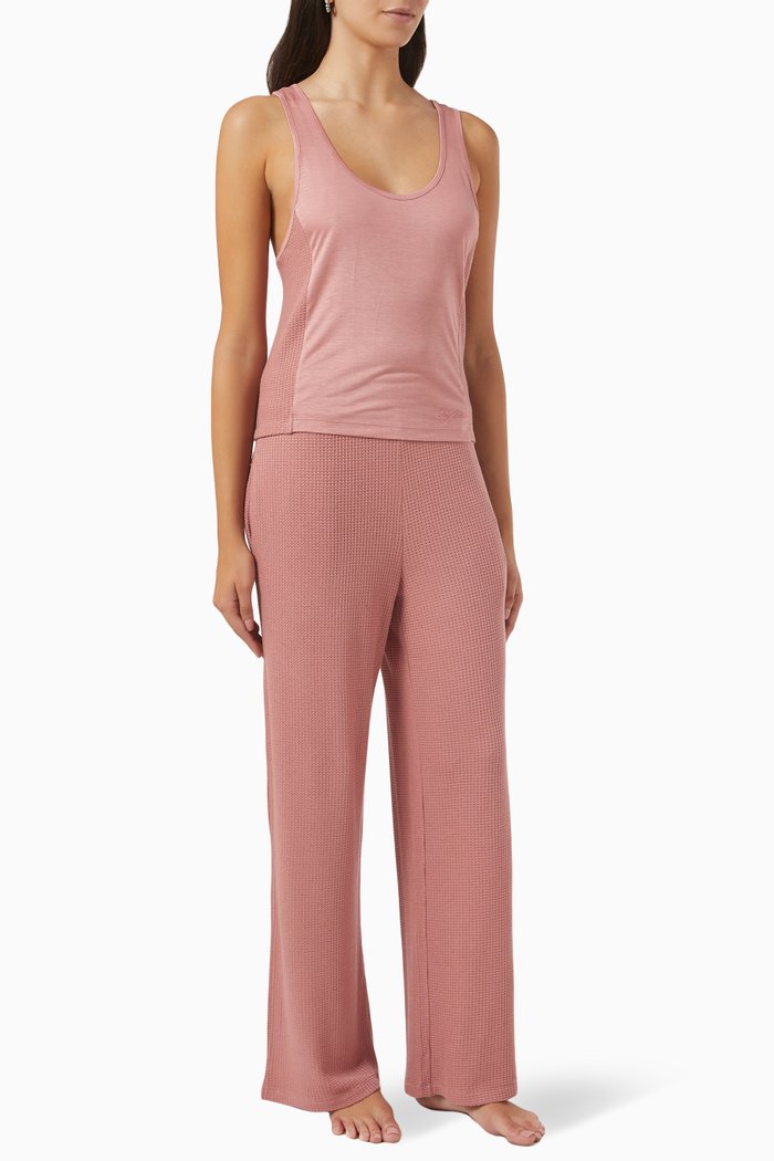 

Racerback Tank Top & Pants Set in Waffle Knit, Pink