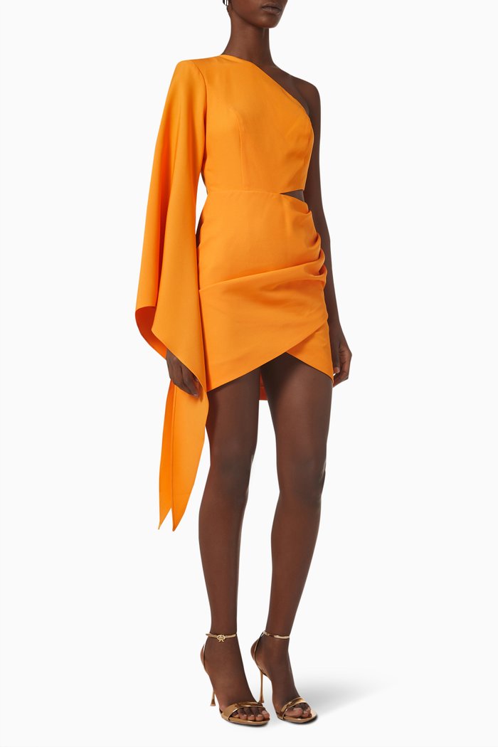 

One-shoulder Cape Mini Dress, Orange