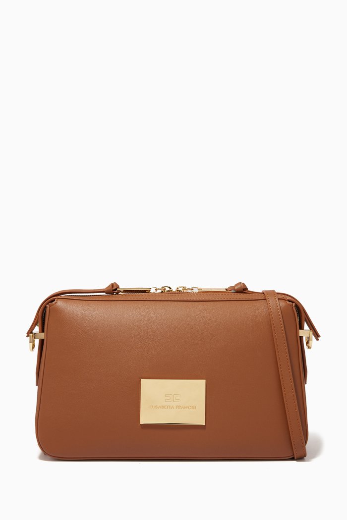 

Medium Shoulder Bag in Faux Leather, Brown