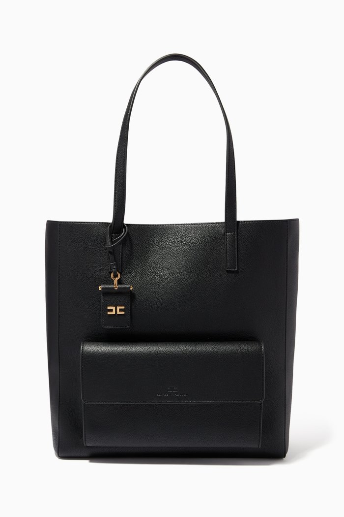 

Large Tote Bag in Tumbled Faux Leather, Black