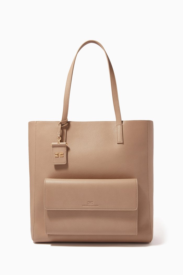 

Large Tote Bag in Tumbled Faux Leather, Brown