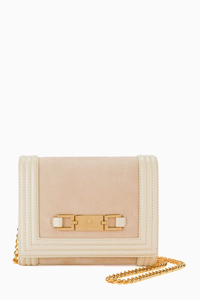 

Shoulder Bag in Faux Suede & Leather, Neutral