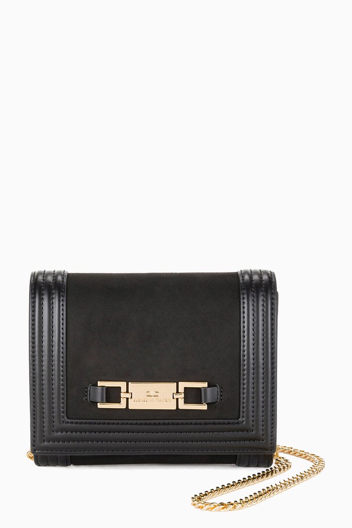

Shoulder Bag in Faux Suede & Leather, Black