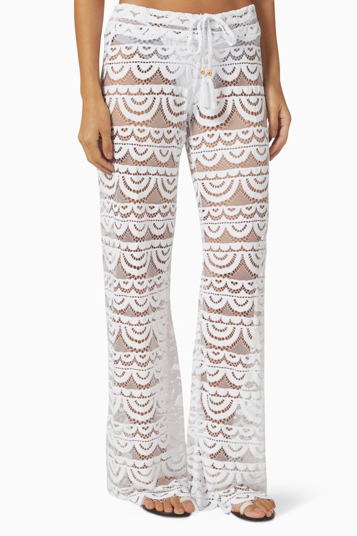 

Malibu Lace Pants in Sheer Nylon Knit, White