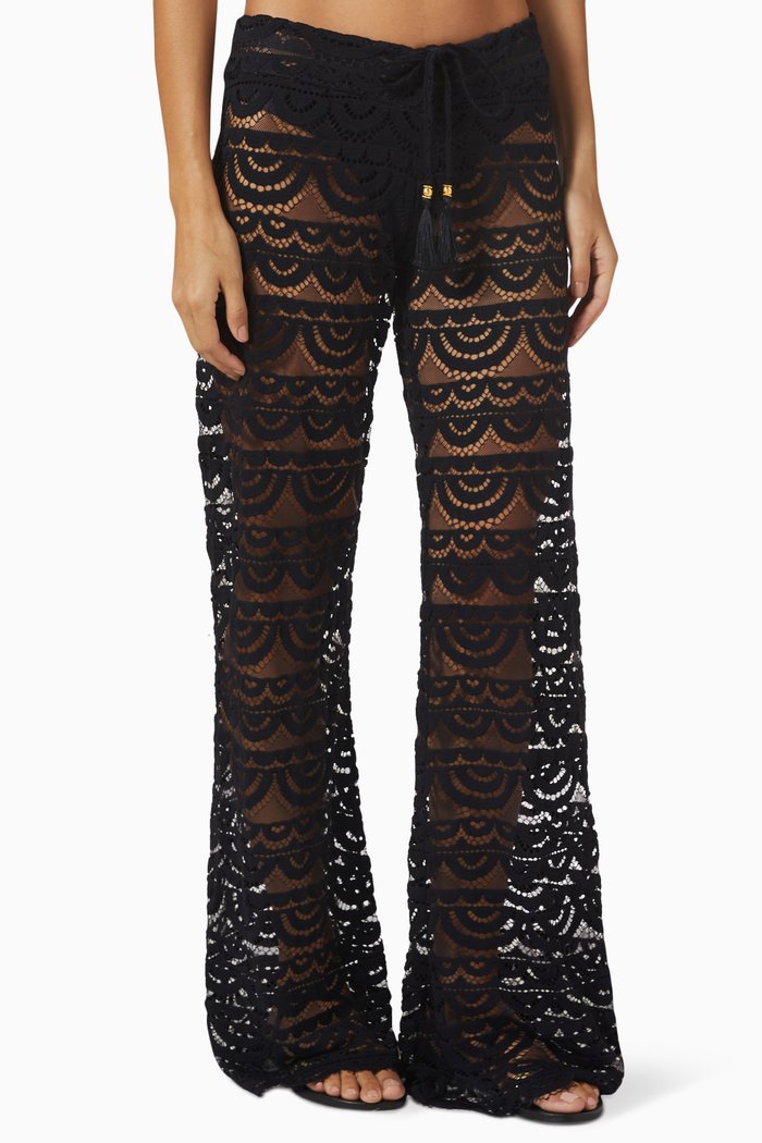 

Malibu Lace Pants in Sheer Nylon Knit, Black
