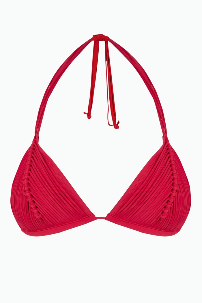 Isla Triangle Bikini Top in Stretch Recycled Nylon, Red