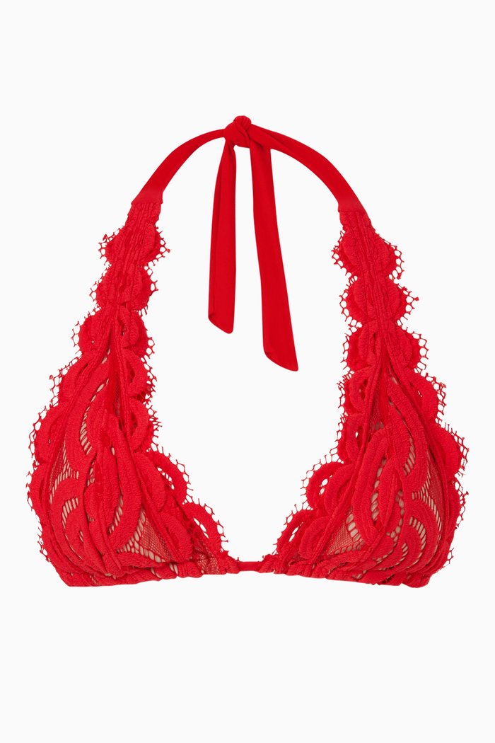 

Lace Halter Bikini Top in Stretch Nylon, Red