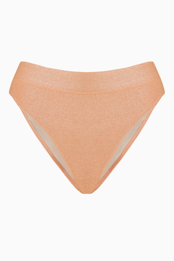 

High Waist Bikini Bottoms in Stretch Shimmer Nylon, Orange