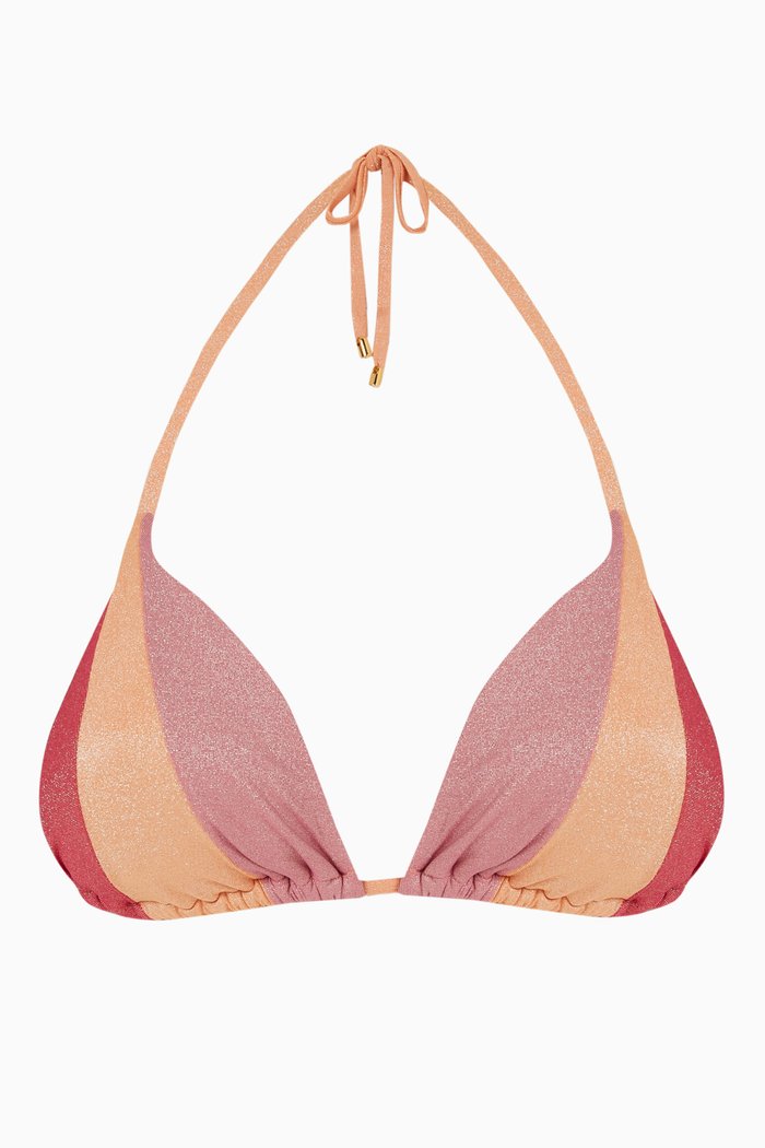 

Colour Block Tri Bikini Top in Stretch Shimmer Nylon, Orange