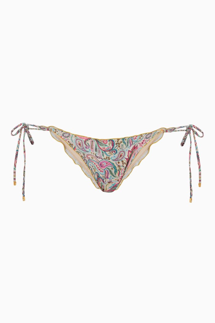 

Lettuce Edge Tie Teeny Bikini Bottoms in Stretch Lurex Blend, Multicolour