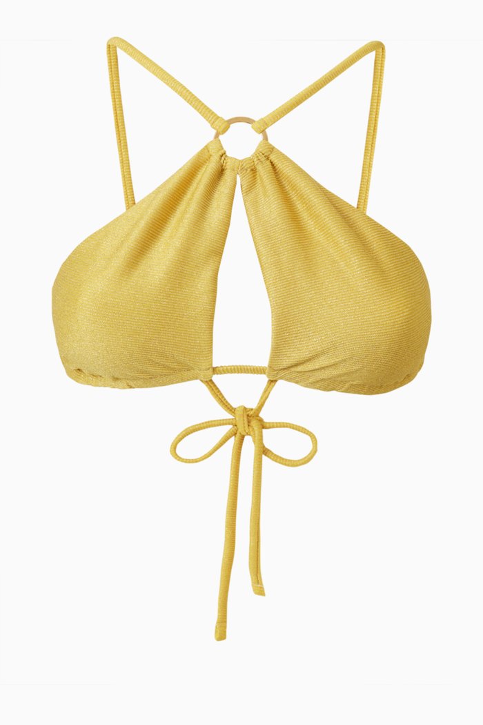 

Eden Ring Bikini Top in Shimmer Ribbed Nylon, Gold