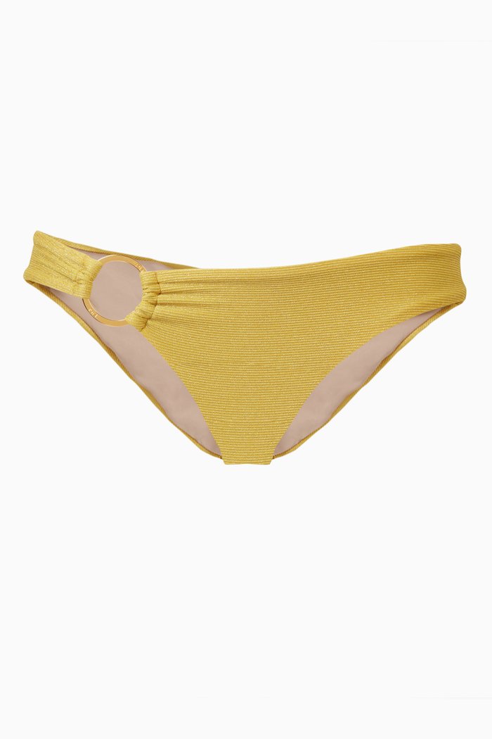 

Eden Ring Bikini Bottoms in Shimmer Ribbed Nylon, Gold