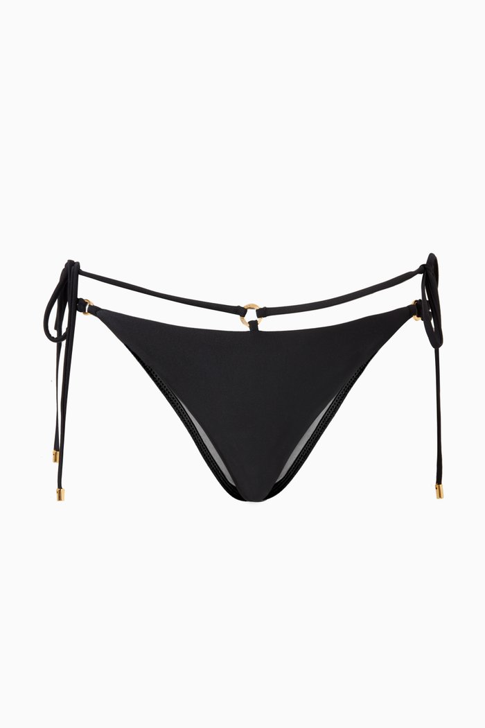 

River Tie Bikini Bottoms in Stretch Nylon, Black