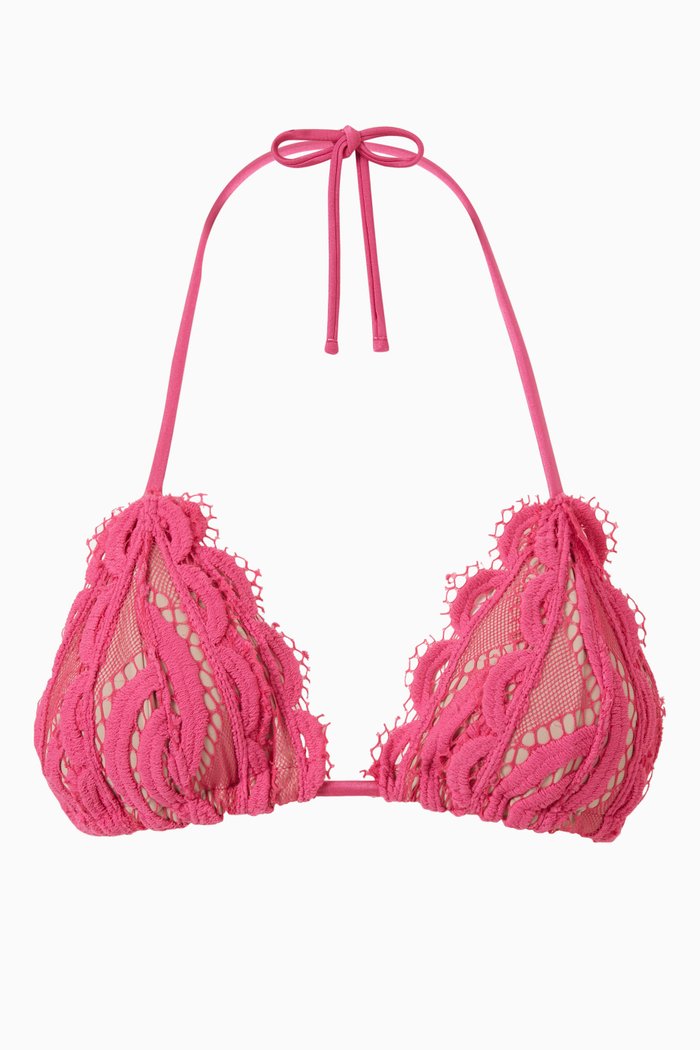 

Lace Tri Bikini Top, Pink
