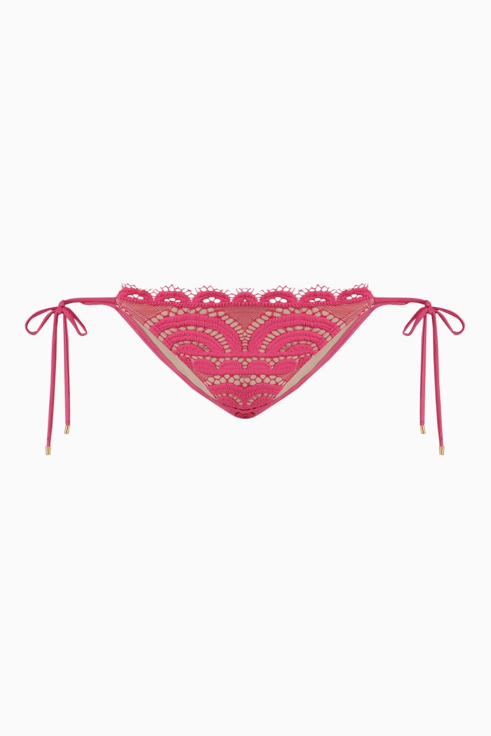

Lace Tie Full Bikini Bottoms, Pink