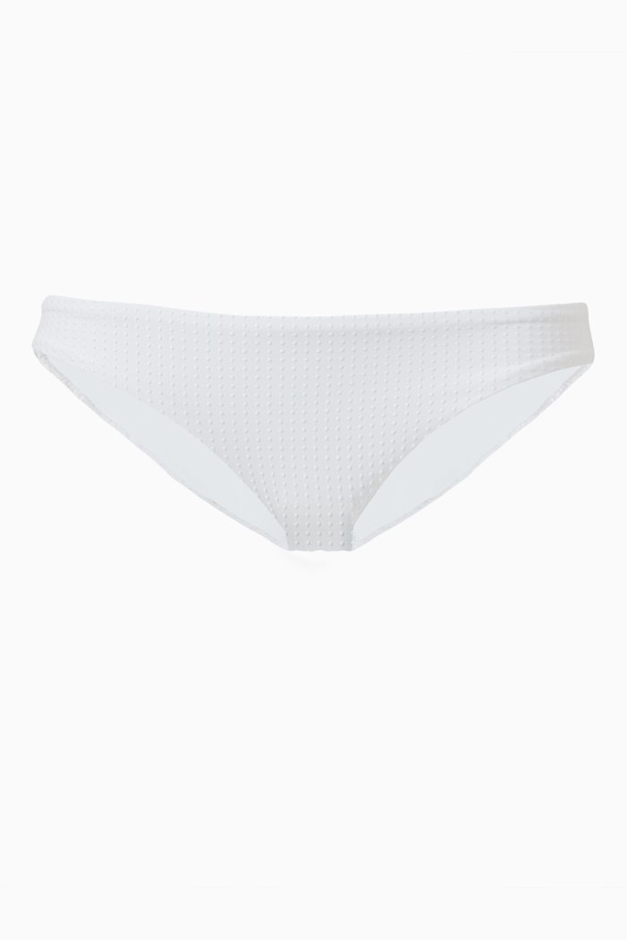 

Basic Ruched Bikini Bottoms in Textured Stretch Nylon, White