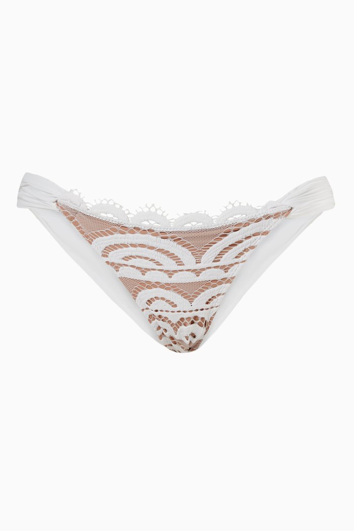 

Lace Fanned Full Bikini Bottoms in Stretch Nylon, White