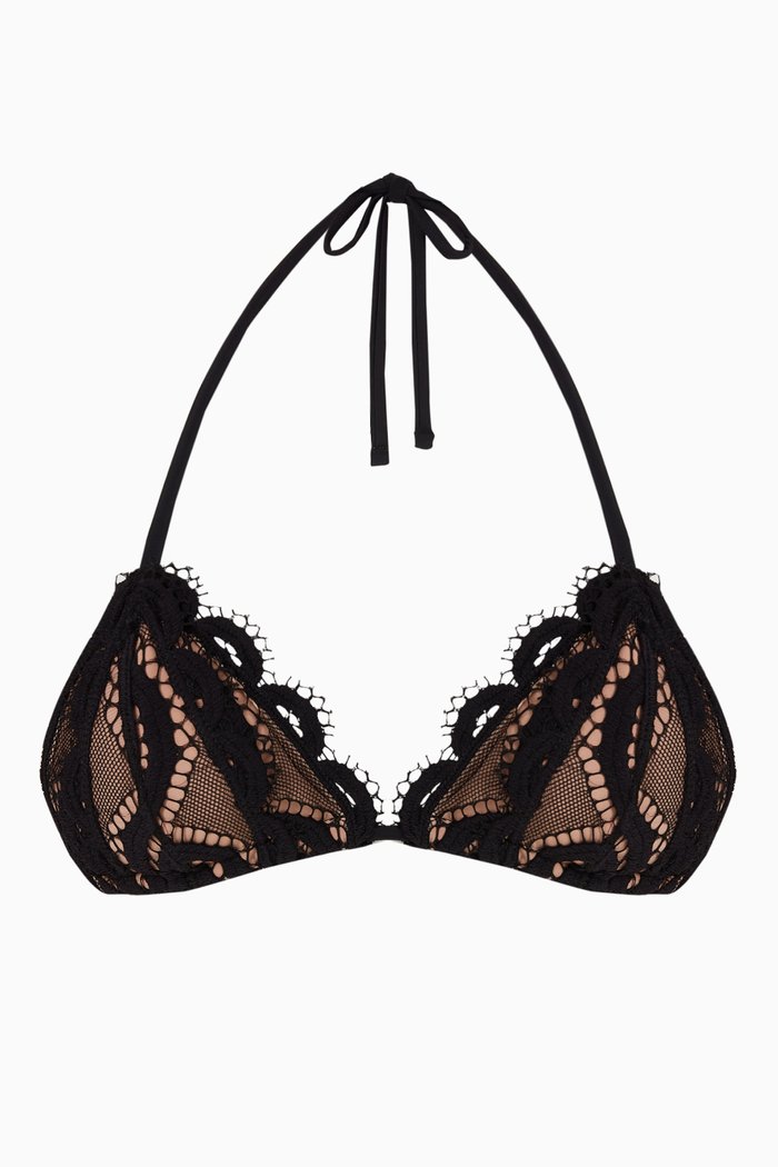 

Lace Tri Bikini Top in Stretch Nylon, Black