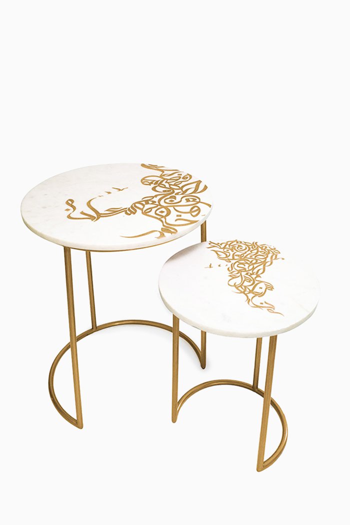 

Calligraffiti Nest Tables in Marble & Steel, Set of 2, Multicolour