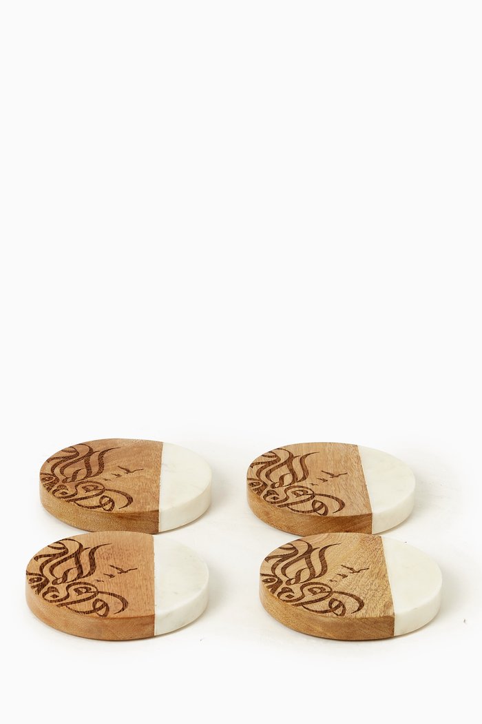 

Calligraffiti Coaster Set in Marble and Wood, Multicolour