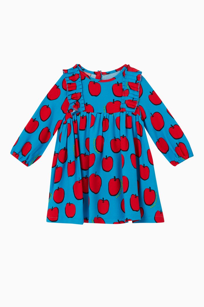 

Apple Print Dress in Cotton, Blue