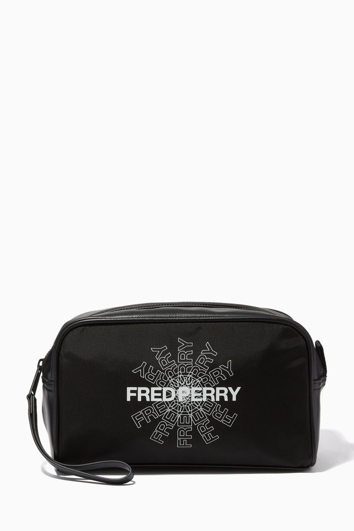 

Graphic Print Wash Bag in PU and Nylone, Black