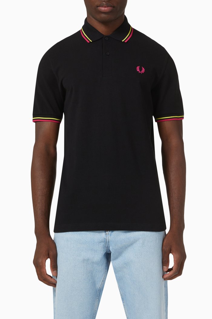 

Twin Tipped Polo Shirt in Cotton Piqué, Black
