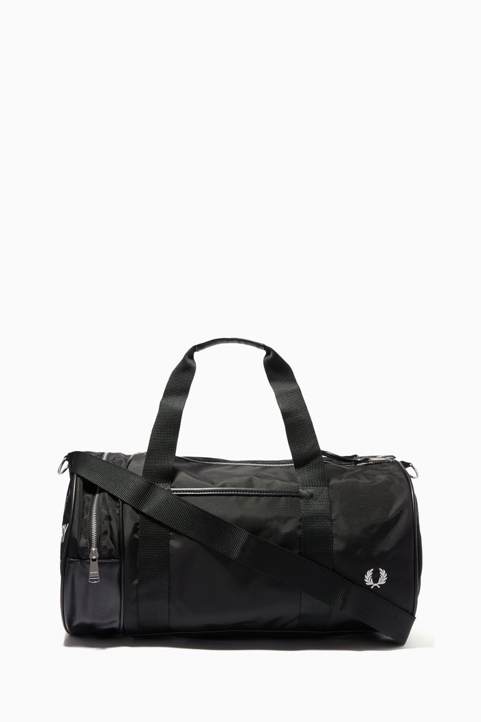 

Graphic Print Barrel Bag in PU, Black
