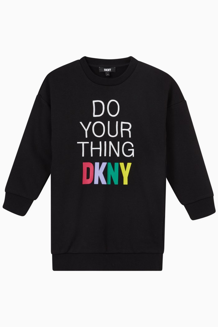 

Slogan Print Sweatshirt Dress in Cotton, Black