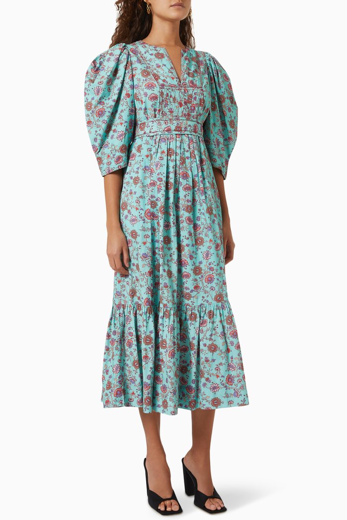 

Brita Midi Dress in Cotton, Blue