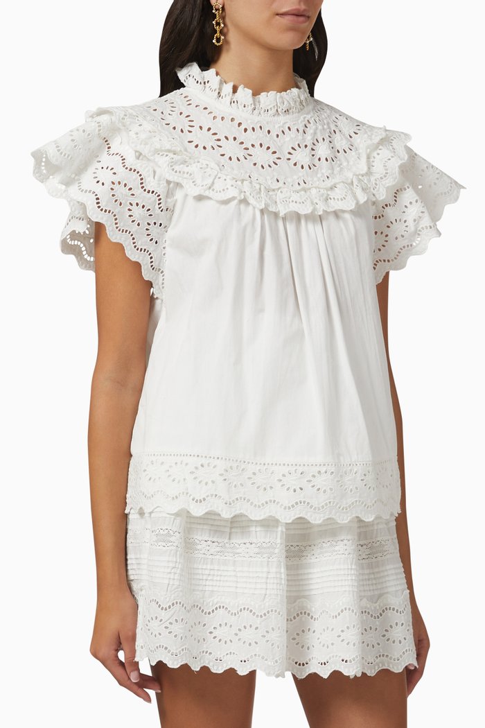 

Georgina Eyelet Top in Cotton, White