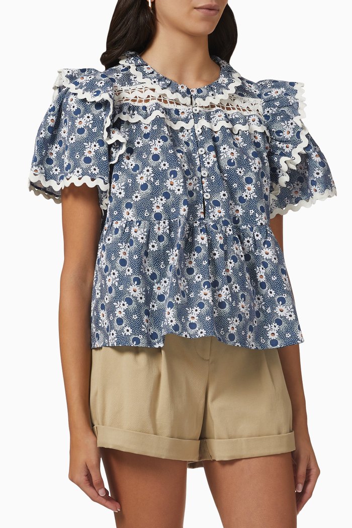 

Josefine Eyelet Top in Ramie, Blue